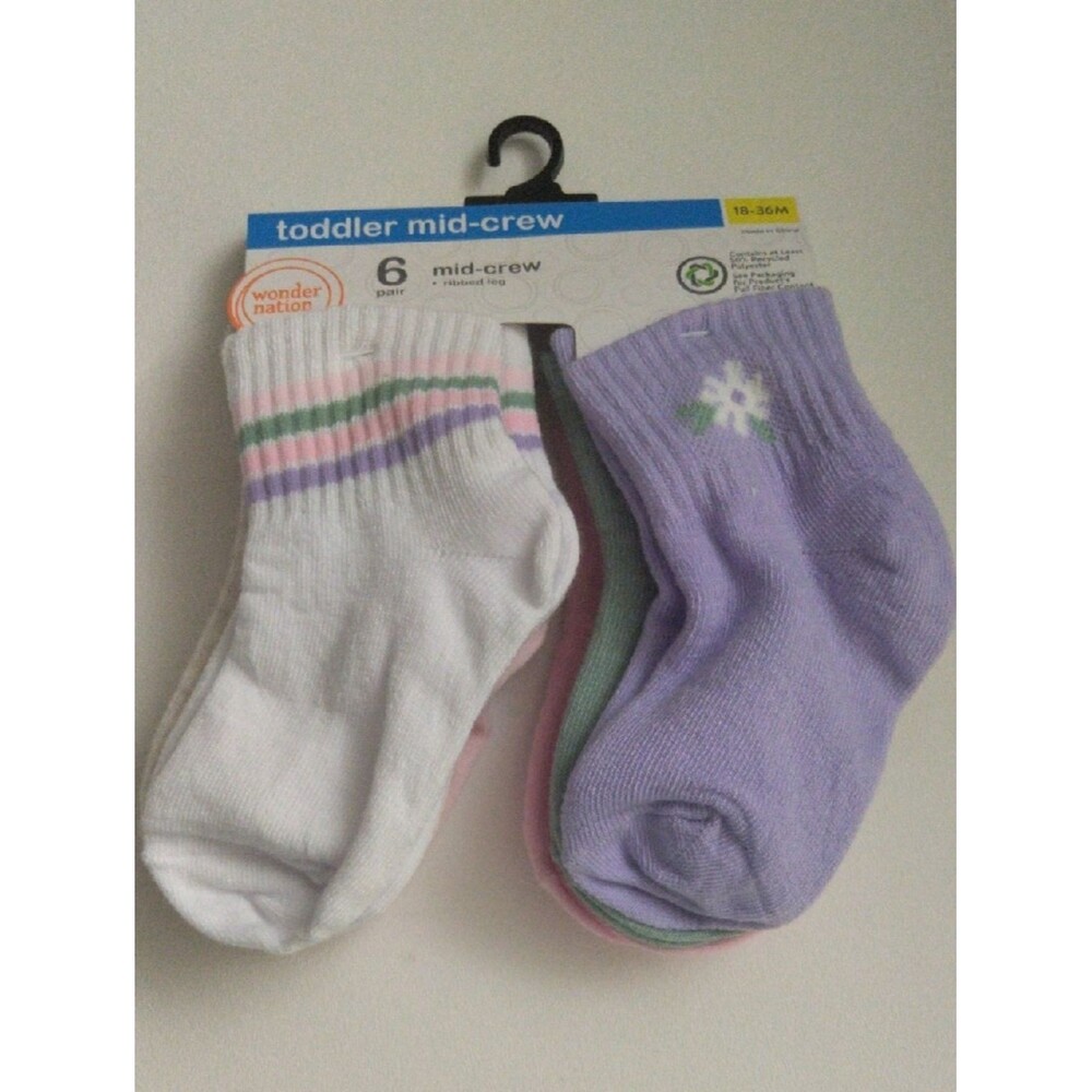 Wonder nation Toddler Girls Multi Color Socks 6 Pairs Ribbed Leg New 18-36M